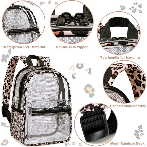 New Beautiful Light Leopard Clear Small Backpack for Girls, Women's (12x12x6) - Picture 6 of 8
